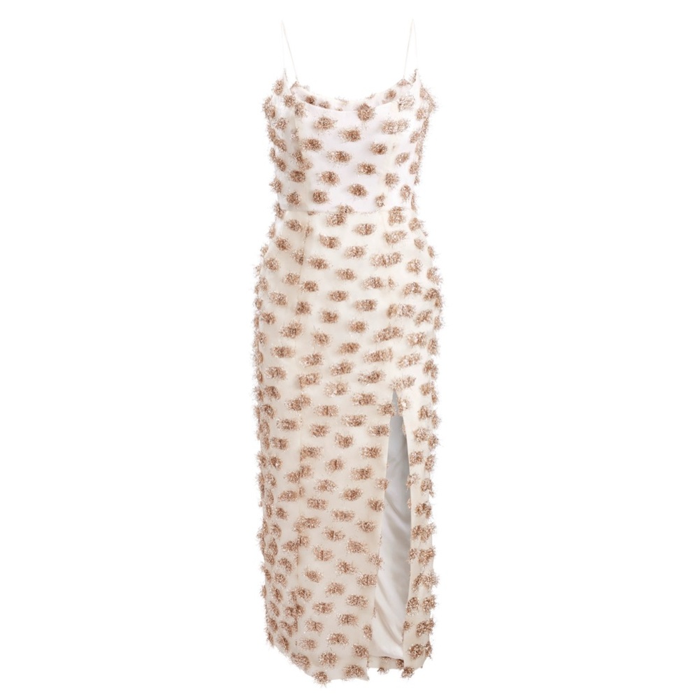 Markarian Iris White with Gold Tinsel Corset Midi Dress Size 4